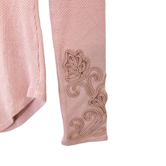 Free People Pink Synergy Cuff Thermal Sweatshirt Laced Details Cuffs Medium M - Picture 6 of 12